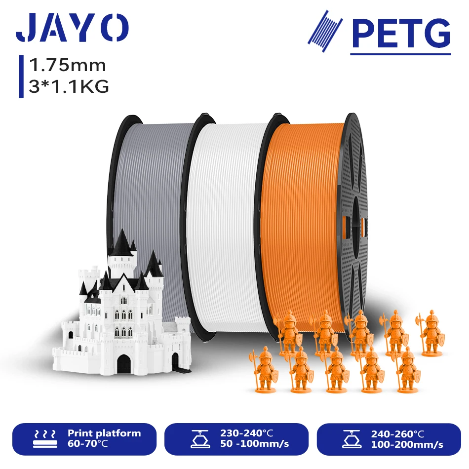 JAYO 3,3KG 3D PETG Klares Druckerfilament 1,75MM Hochfest Ohne Blasen Sauber Gewickelt für 3D 99% FDM DIY Geschenkmaterial