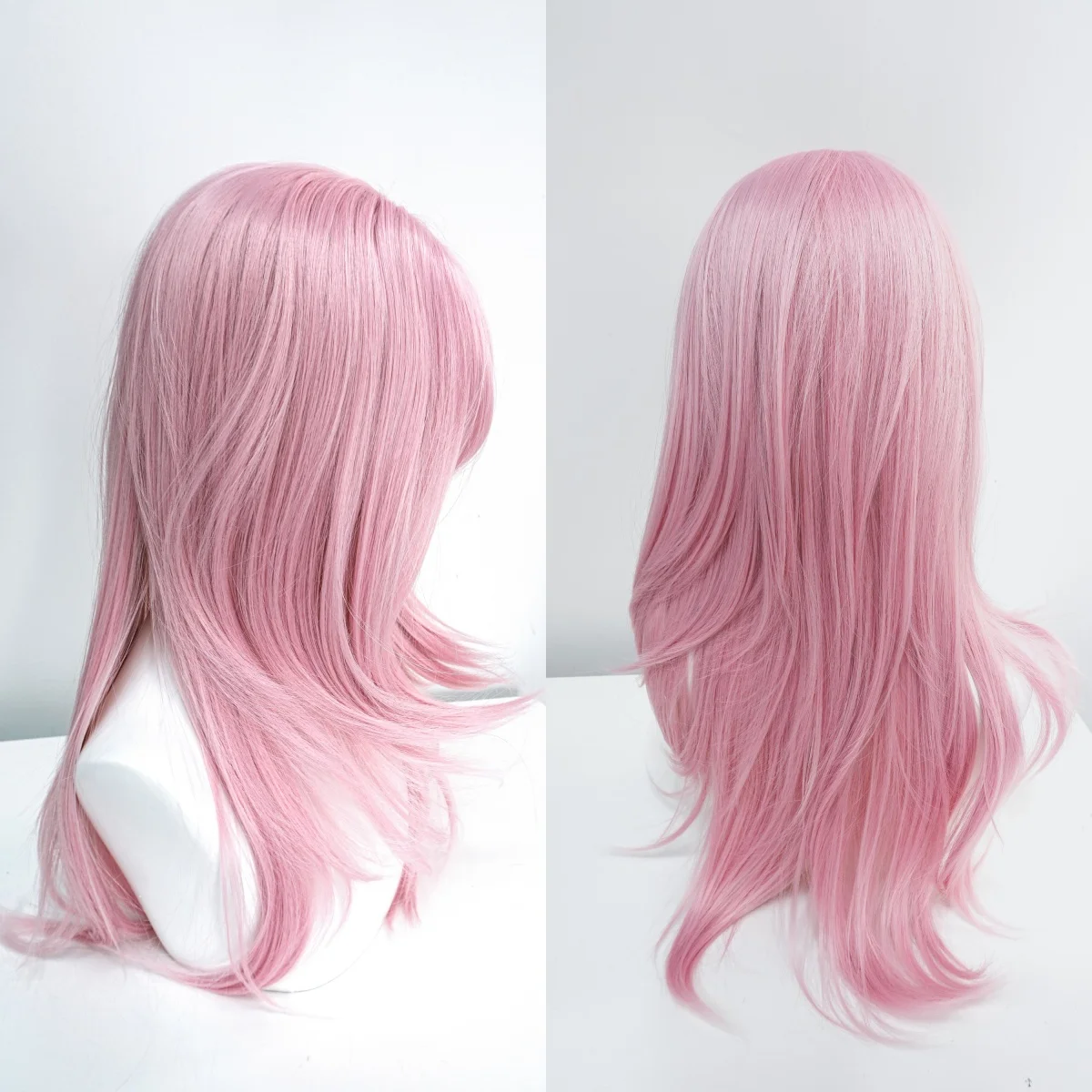Ashely Perücke, rosa Perücke, Lolita, 50,8 cm, geschichtetes, glattes Haar, Perücken für Frauen, Vorhang-Pony, hitzebeständig, synthetisch, für Cosplay, Alltag – Detail 3