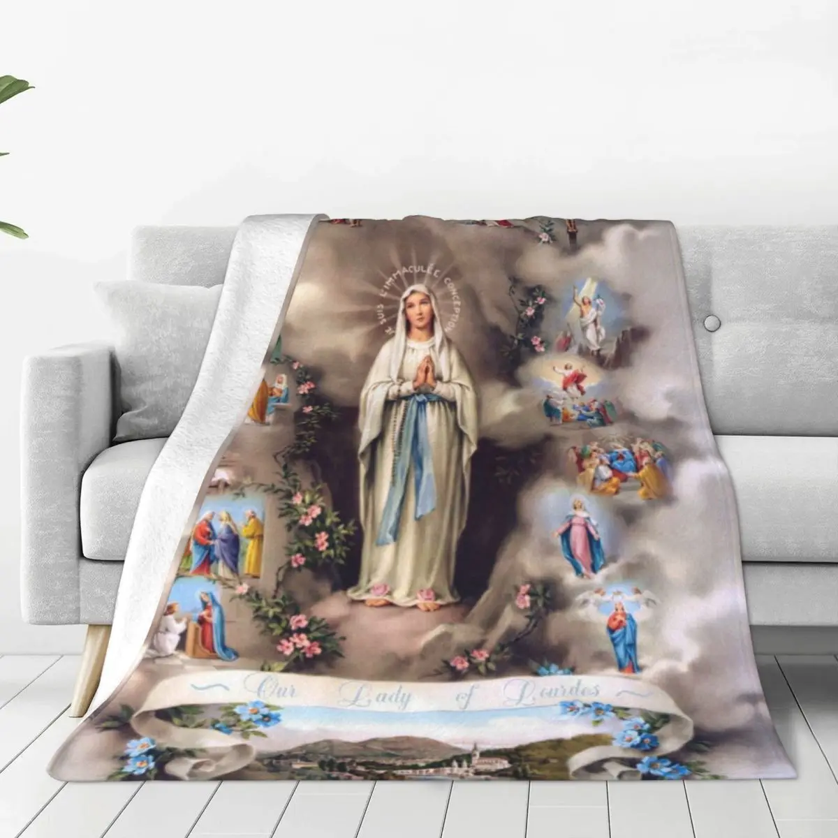 Custom The Virgin Mary Blanket Soft Fleece Spring Warm Flannel Throw Blankets for Sofa Home Bedroom Bedspread