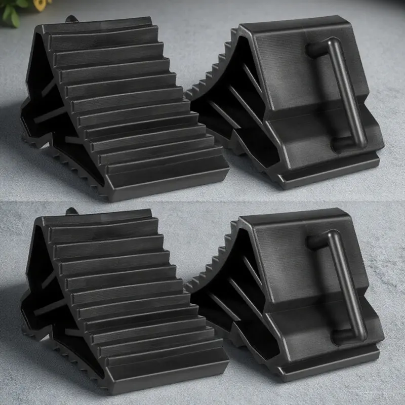 

4Pcs Heavy Duty Wheel Chock Tire Stopper with Grooved Traction Surface for Cars Motorcycles Caravans Trailers All Weather Use