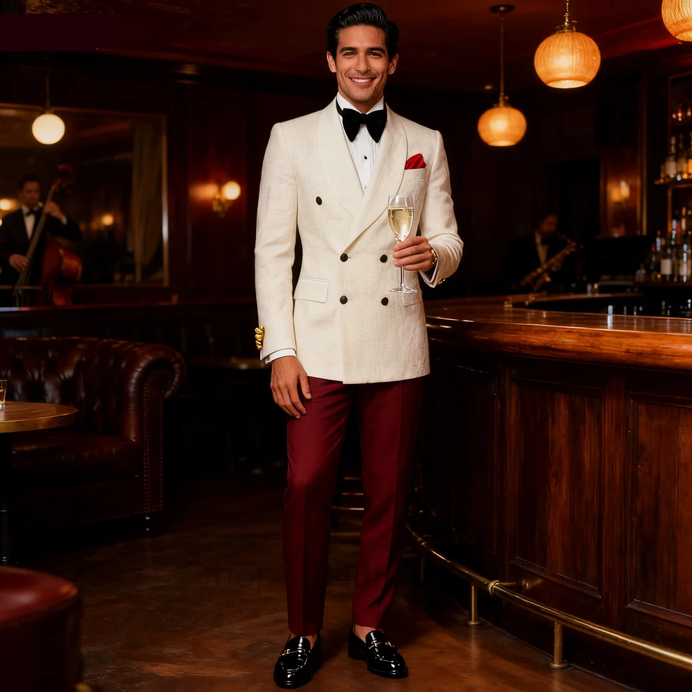 

Slim Fit Men's Tuxedo 2 Piece Set Shawl Lapel Double Breasted Jacket with Pants Best Man Wedding Groom Business Formal Wear