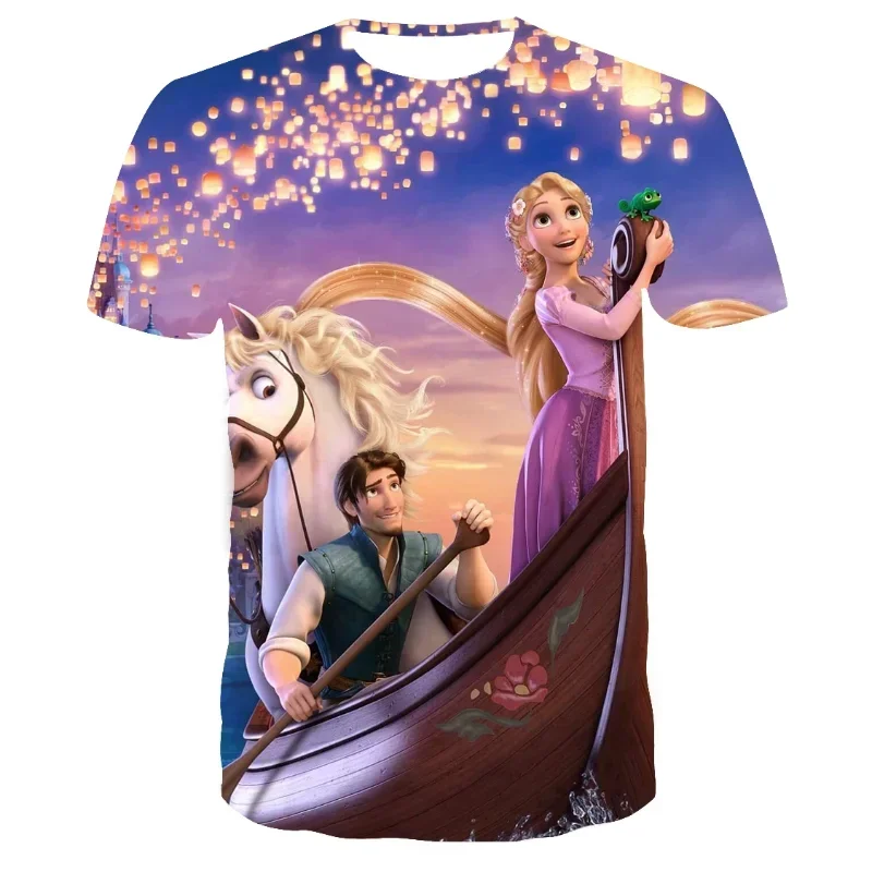 2024 Disney Movie Tangled Rapunzel Princess 3D Print T-shirt Anime Girls T Shirt Casual Street Unisex T Shirt