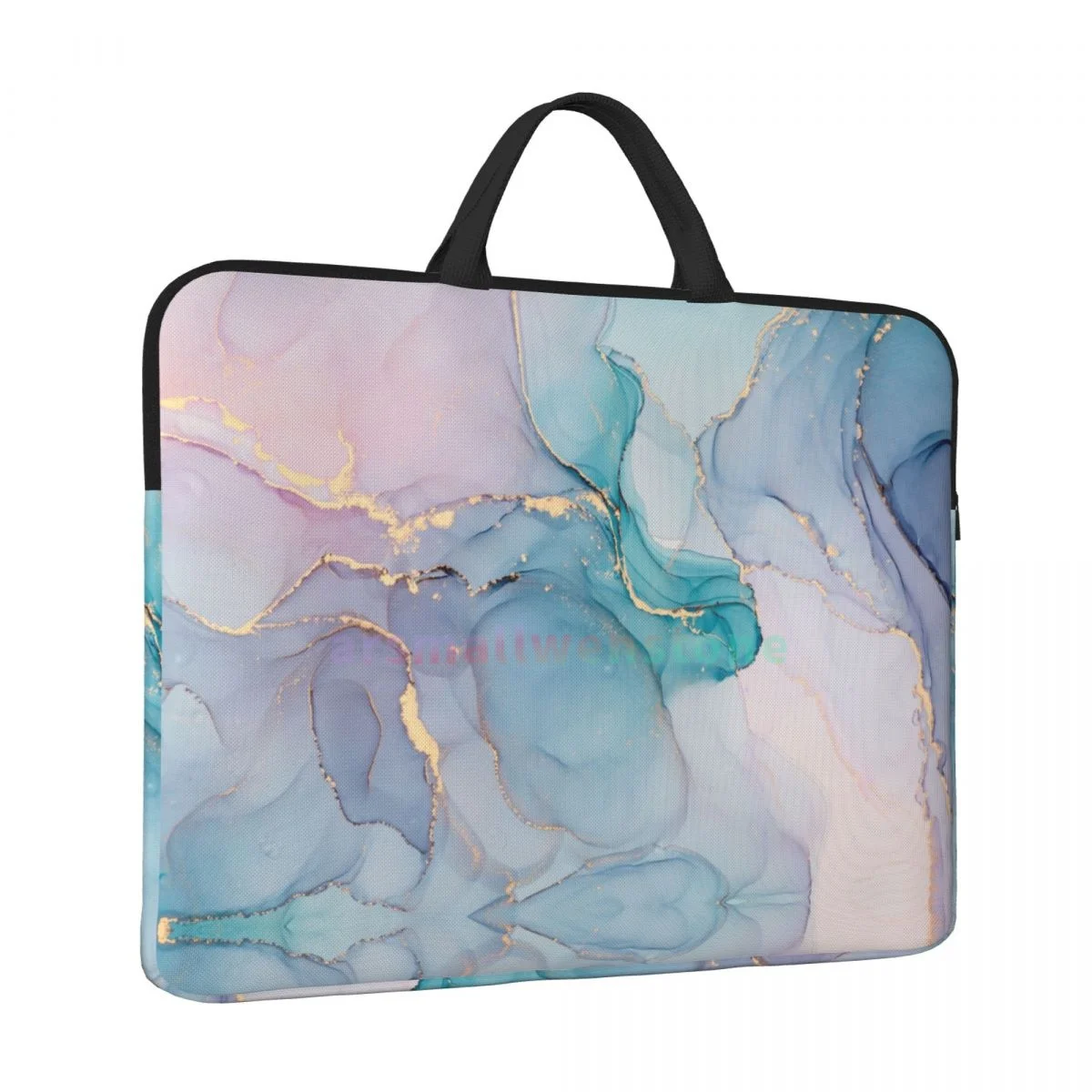 Abstract Teal Purple Gold Marble Laptop Bag Computer Bag Office Business Travel 14 Inch Water Resistant Large Laptop Case