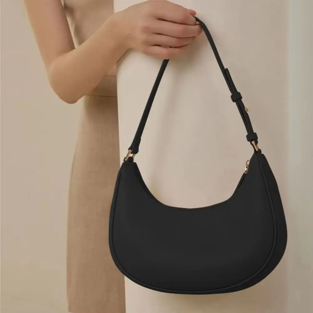 

Portable Fashion Ladies Handbag Simple PU Leather Half Moon Underarm Bag Solid Elegant Tote Bag Women