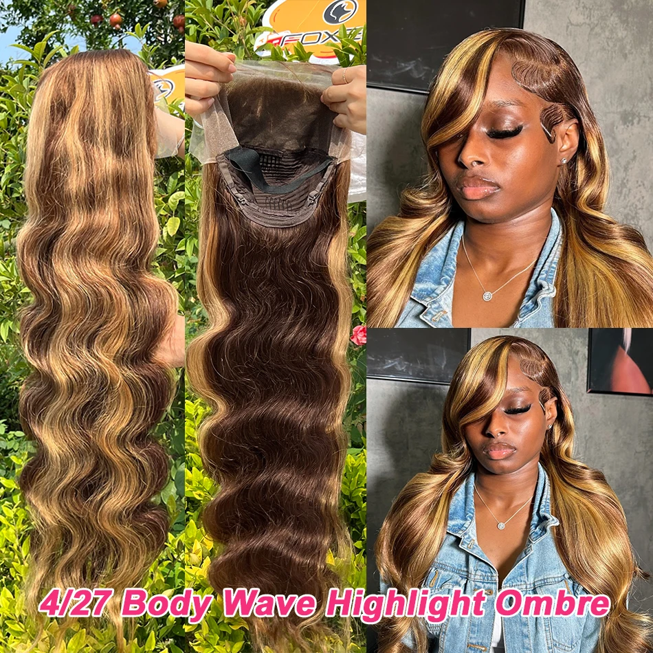 4/27 Colored Wigs Body Wave 13x4 Lace Front Human Hair Wigs 200 Density Ombre Highlight Transparent Lace Frontal Wigs For Women