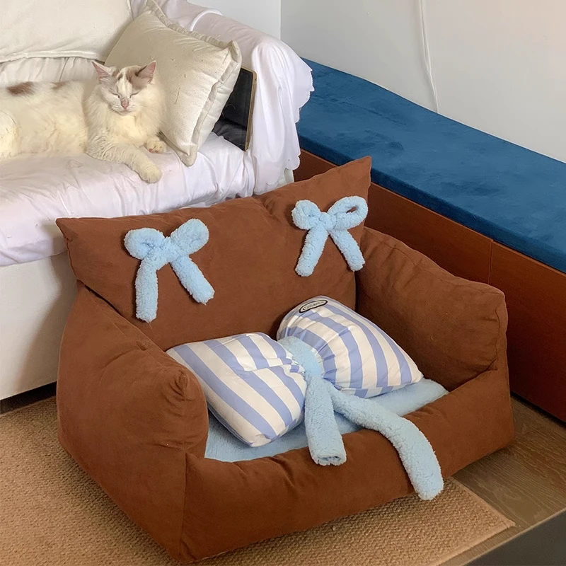 

Cat nest pet sofa plush warm removable washable seat cushion doghouse sleeping mat