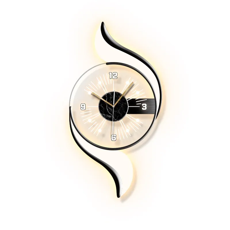 

Black and white simple living room, clock wall clock high-end TV background wall, luminous silent decorative clock, wall clock