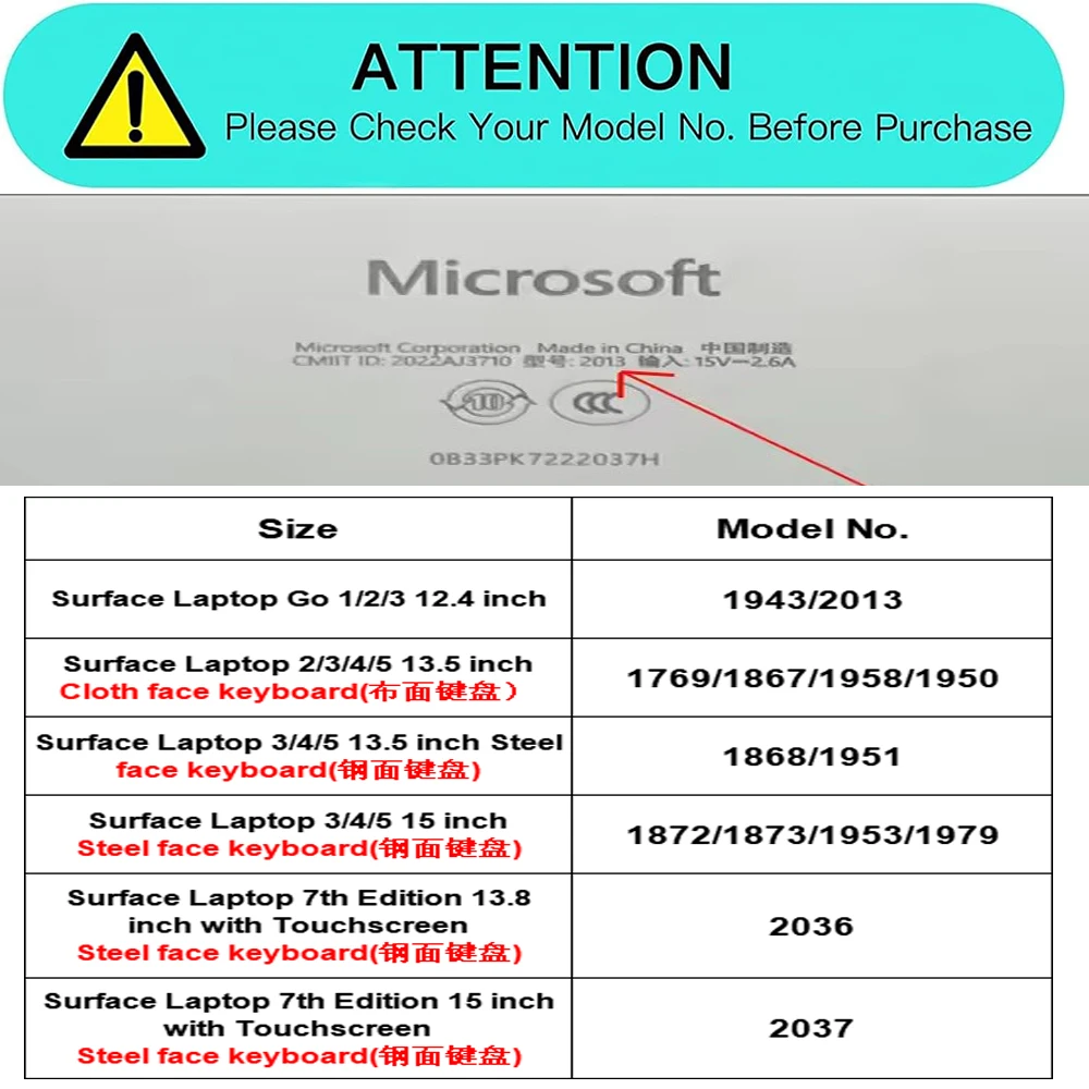 For Microsoft Surface Laptop Go 3 2 1 Case 12.4 inch (2013 A1943) for Laptop 5 4 3 13.5 inch for Laptop 7 13.8 15 inch Cover