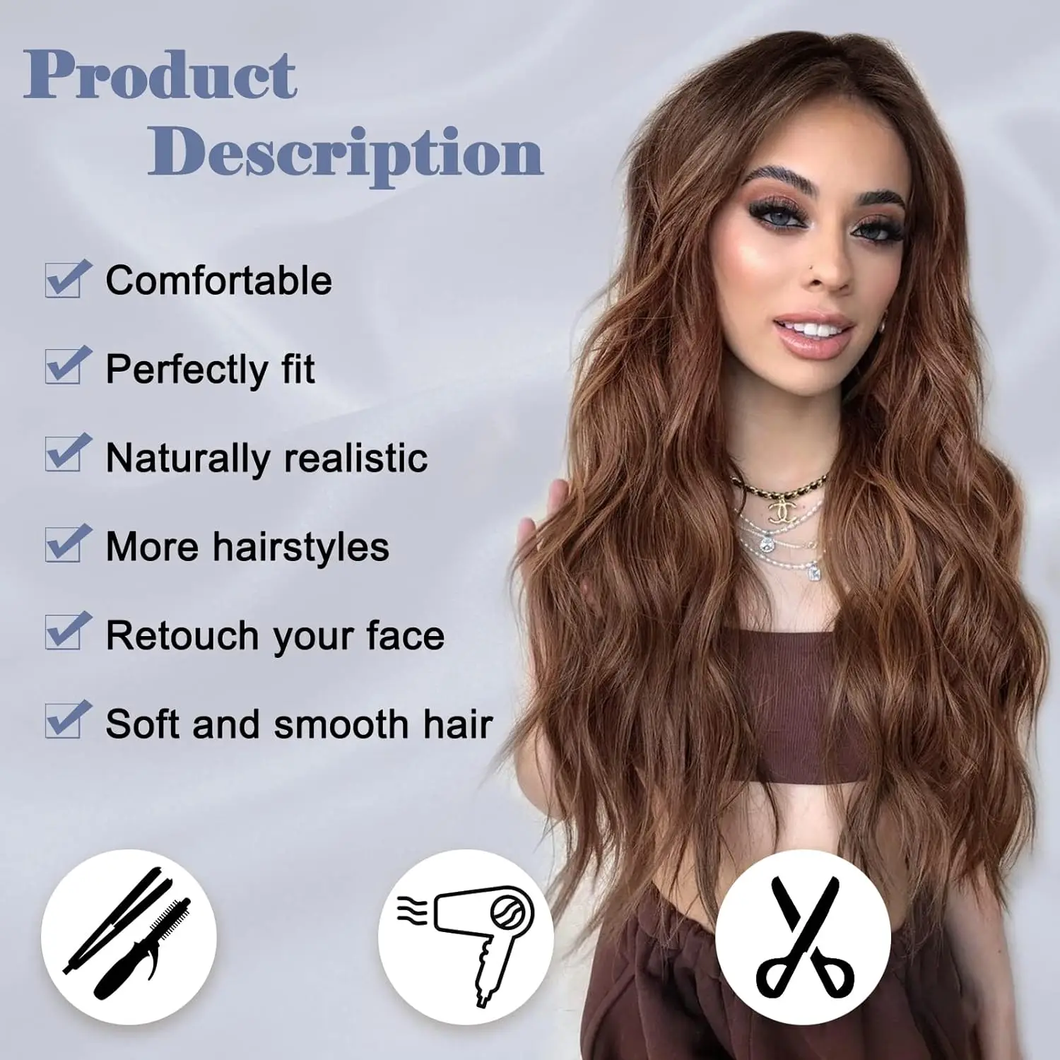 Tereshar Long Ombre Brown Wavy Synthetic Wig for Women Middle Part Curly Wavy Wig Heat Resistant Fiber Wig for Daily Party Use