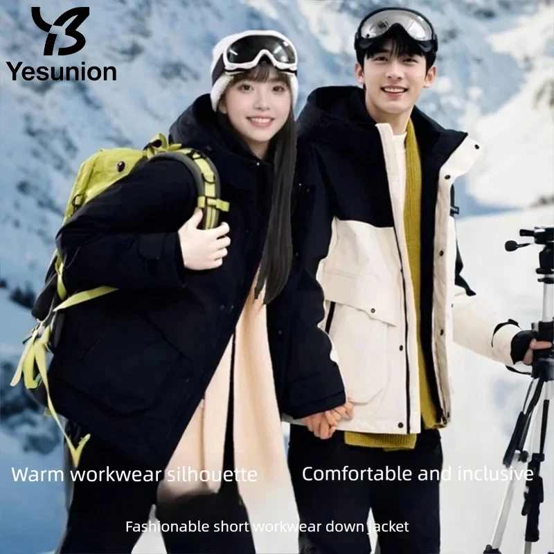 YESUNION Winter Dames Verdikte Donsjack Outdoor Werkkleding Unisex Winddicht Waterdicht Kapmantel 90e Eendendons Padding