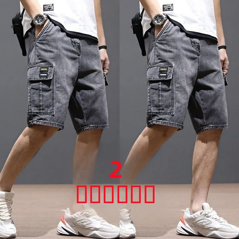 

New 2024 Men's Denim Shorts Summer Loose Large Size Casual Multi-Pocket Thin Five-Point Trendy Jeans Shorts Youth Casual Wear
