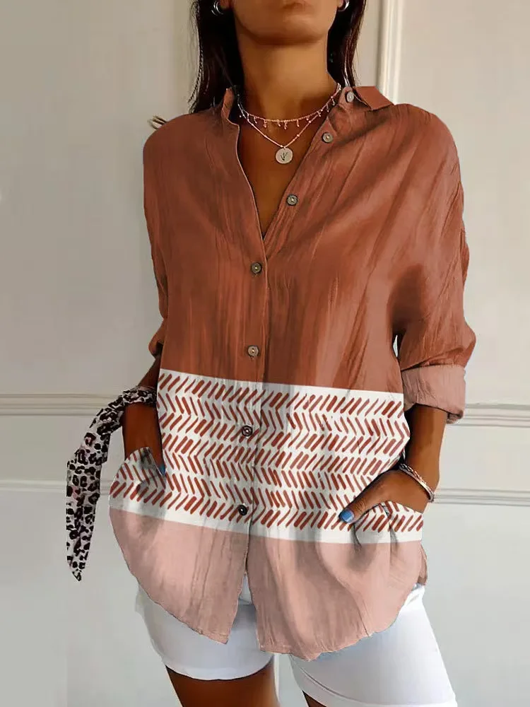 Camisa artística estampada a la moda para mujer, camisa informal para mujer, camisa holgada con botones rectos para mujer, Tops