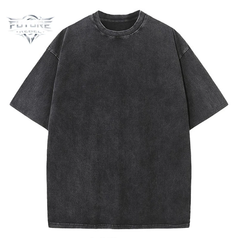 American Vintage Washed T Shirt Men's Loose Drop Shoulder Cotton Short Sleeve Retro Casual Tops High Street Fashion Solid Color