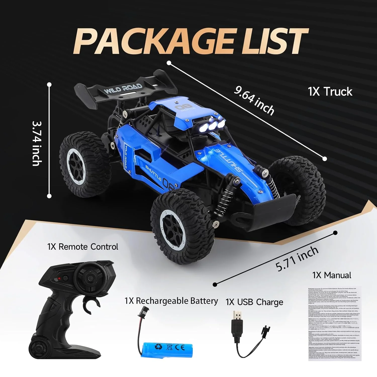 1:16 RC Car All Terrain Monster Truck LED Headlights Outdoor 2WD Off-Road Hobby RC 2.4GHz 20Km/h Remote Control Car Toy Gift Kid view 6