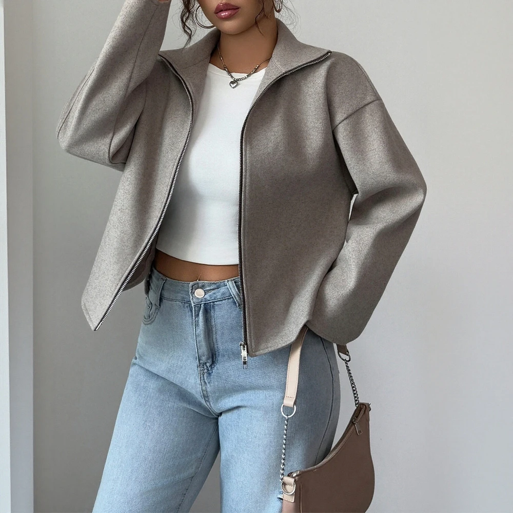 سترة كاجوال برقبة دائرية للخريف والشتاء ملابس نسائية على الموضة ملابس خارجية مريحة وأنيقة