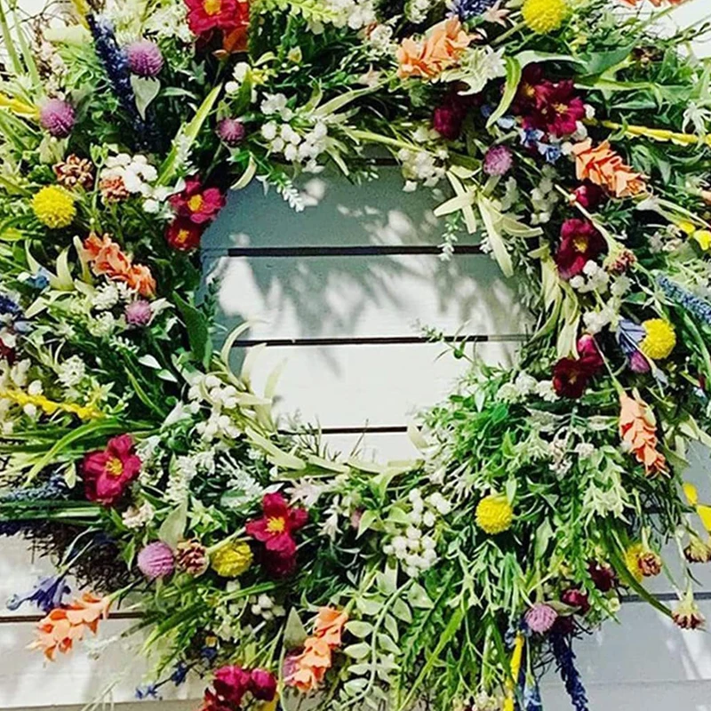 Wildflower Wreath Spring and Summer Wreath Front Door Simulation Dried Flower Wreath Buttercup Fresh Green Plant Immortal Flower