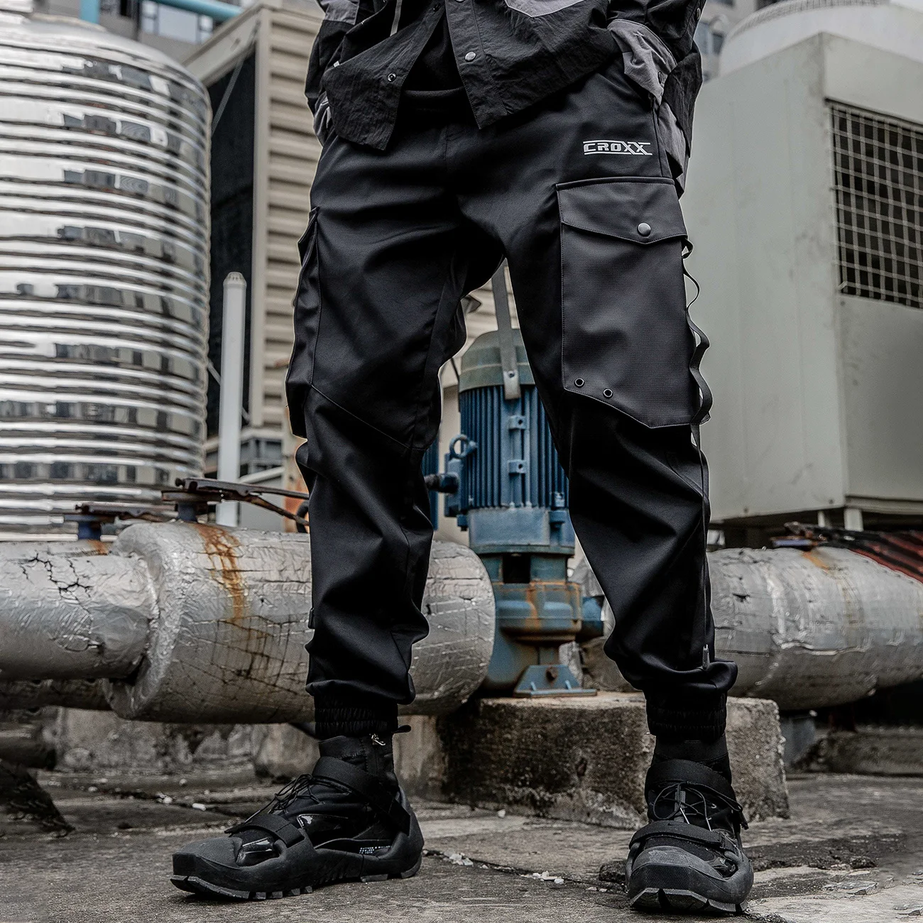 

Hop Hip Cargo Pants Men 2022 Functional Loose Jogger Men Trousers Streetwear Techwear Ribbons Pockets Pants Loose