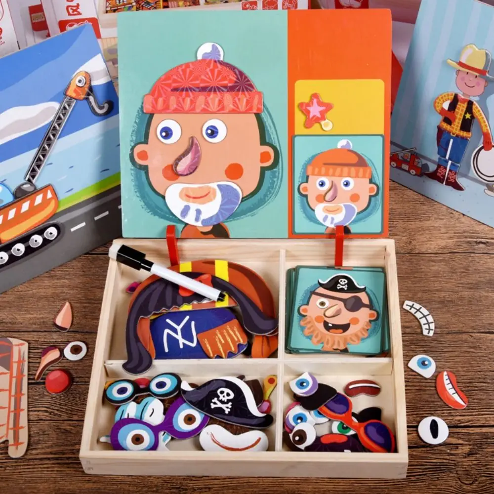 

Wood Magnetic 3D Puzzles Early Educational Kids Drawing Magnet Book Whiteboard Blackboard Magnetic Stickers Toys