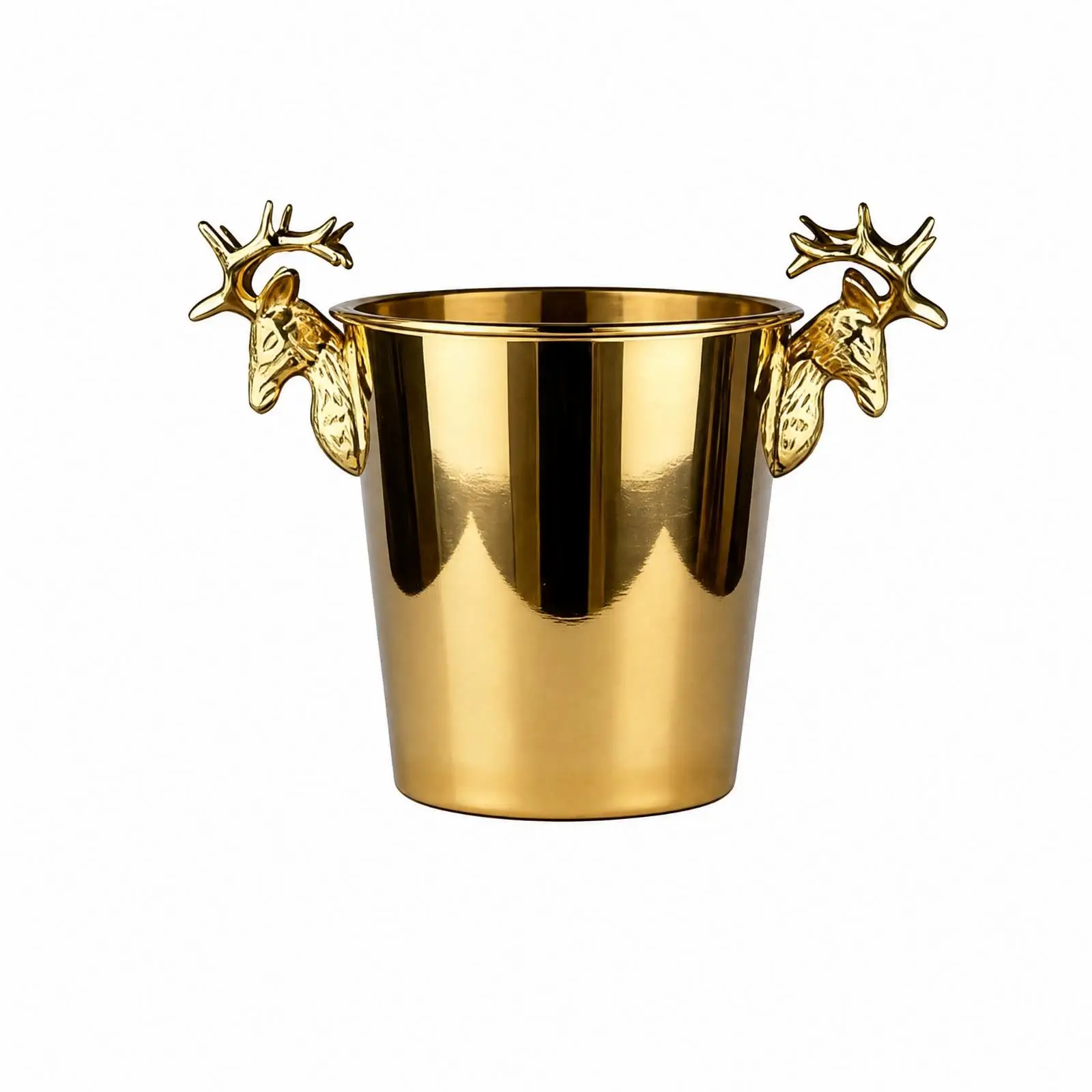 Tapered Stainless Steel Ice Bucket for Chilling Bottled Drinks Gold Tone Deer Handle Bucket for KTV Lounge Use