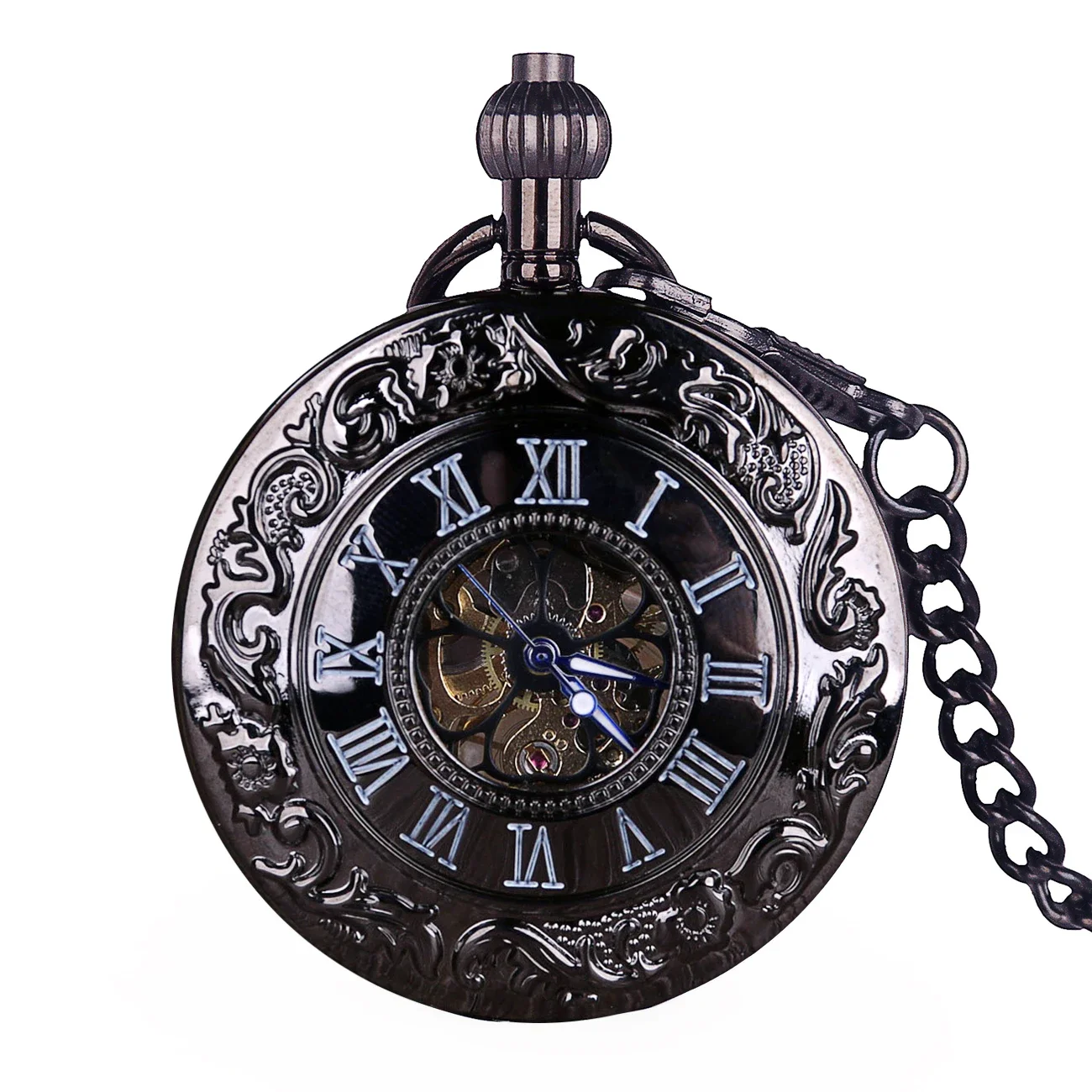 Reloj de bolsillo mecánico con números romanos para hombres y mujeres, colgante de collar con cadena, regalo, Steampunk, Fob