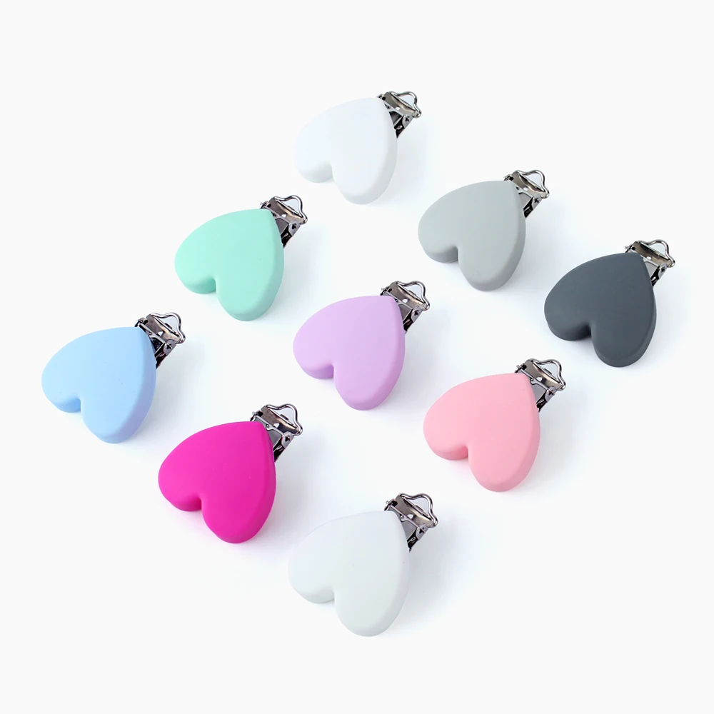 Keep&Grow 3Pcs Silicone Heart Pacifier Clips BPA Free Baby Teethers Food Grade Silicone Beads For Feeding Pacifier Chain Making