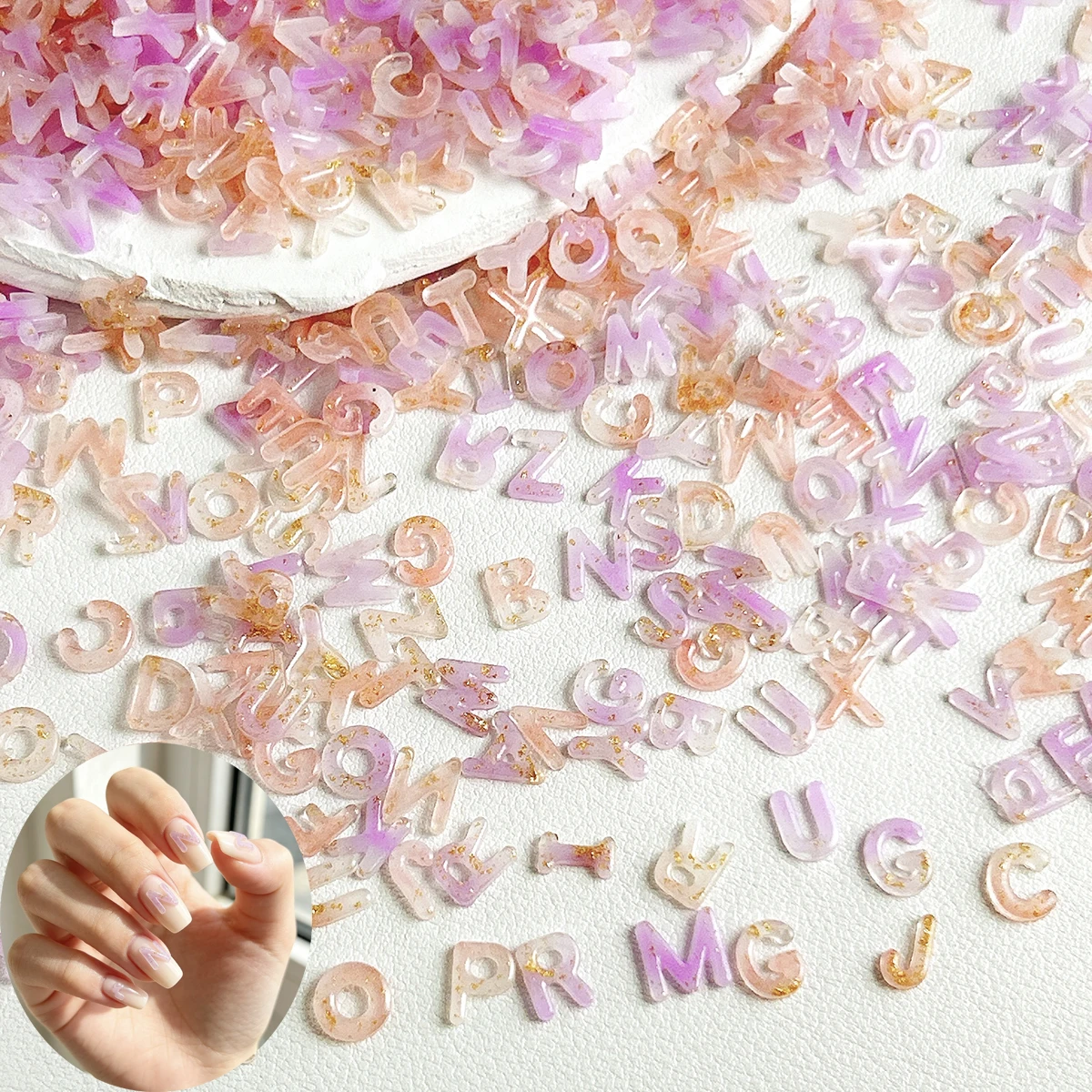 

50PCS Luminous Gold Foil Gradient Alphabet Nail Charms 3D Resin Letter Nail Art Decorations for DIY Custom Name Manicure Crafts
