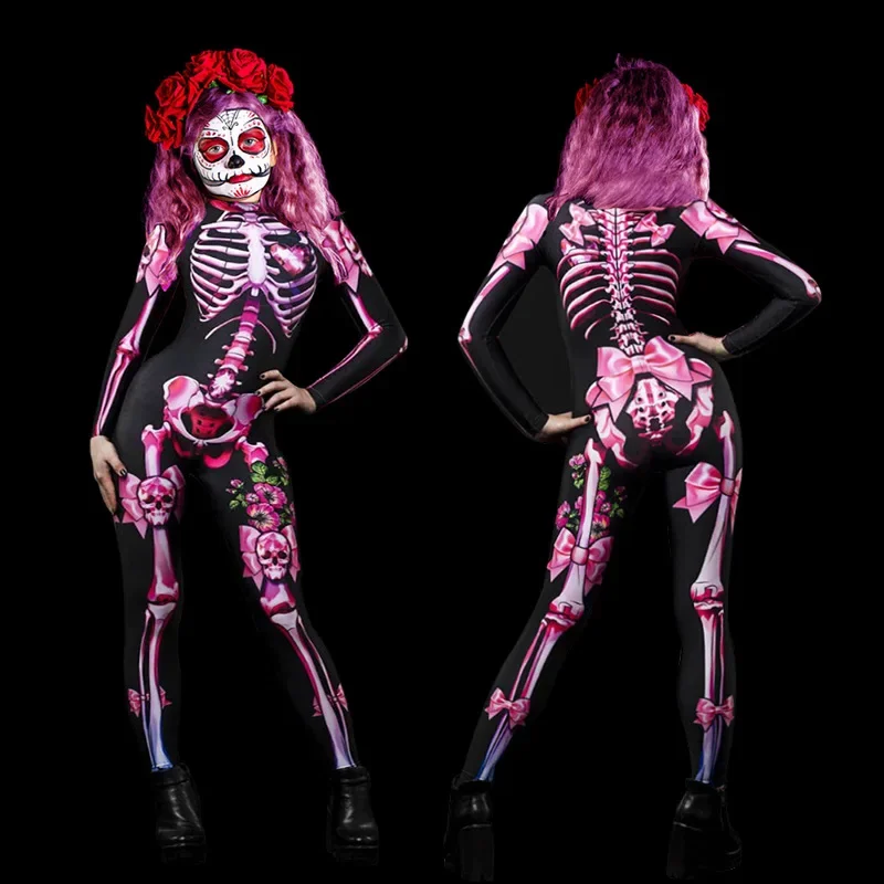 2026 Mädchen Jungen Gothic Geisterbraut Cosplay-Set Skelett-Rosen-Print Bodysuit für Kinder Halloween Karneval Kostüm-Party – Detail 13
