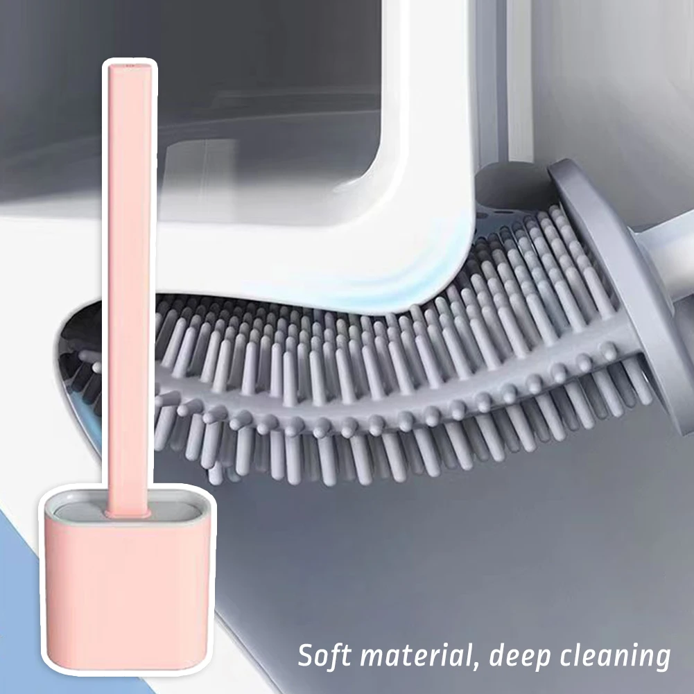 Flexible Toilet Brush Cleaner Long Handle Hanging Silicone 360 Degree No-Dead-Corner Flexible Cleaner Brush Holder Set Bathroom view 2