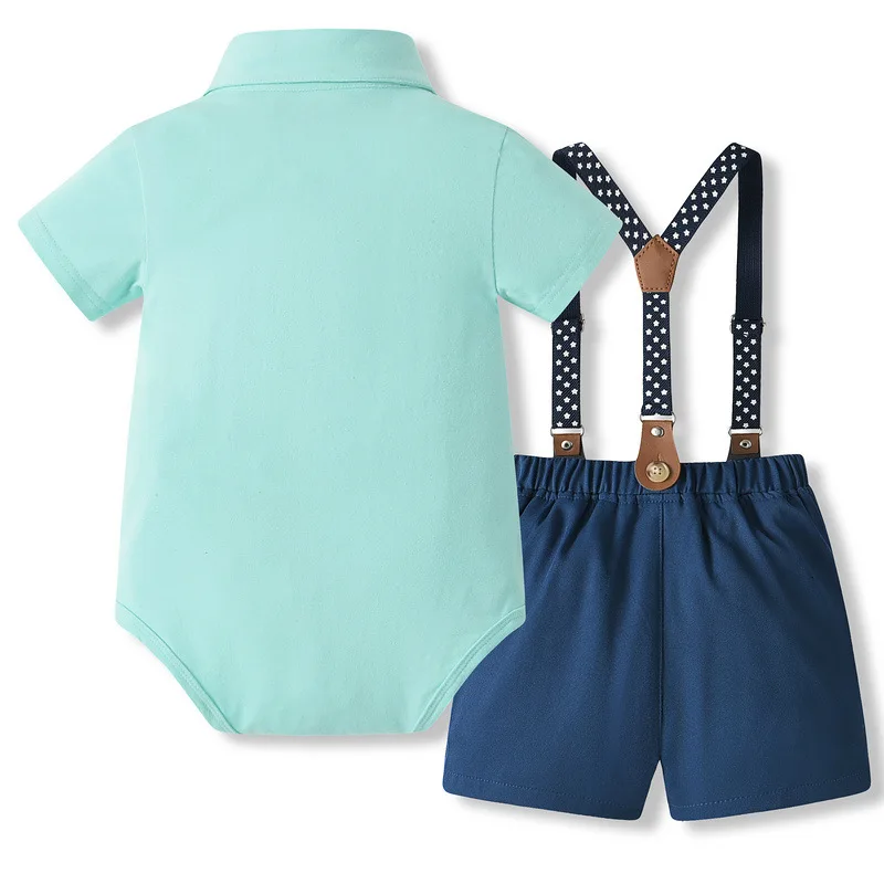 A Romper + Suspender Short 2 Piece Sets Baby Boy Gentlemen Suits Baby Boy