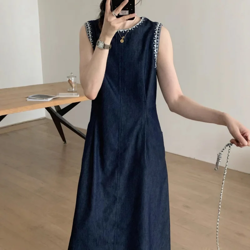 

French Style Sleeveless Vest Dress Women New Summer Vintage High-End Loose Slimming Long Dress