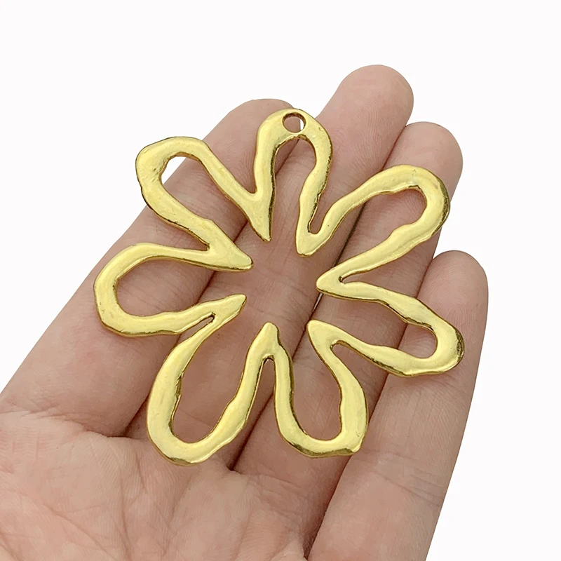 3 x Antique Gold Color Large Hollow Open Flower Charms Pendants For DIY Necklace Jewelry Making Findings Accessories 65x61mm