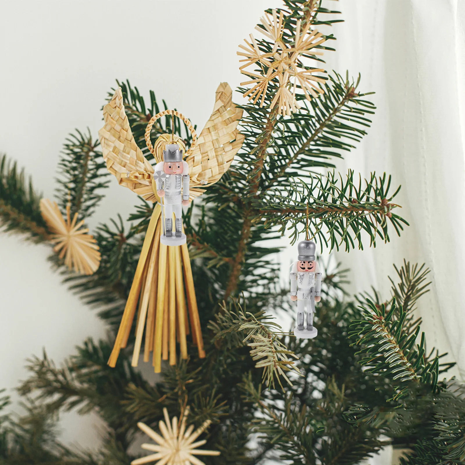 

1Set Mini Nutcracker Ornaments Set - Elegant Silver Christmas Decorations for Door Window Porch Wall Festive Home Accents