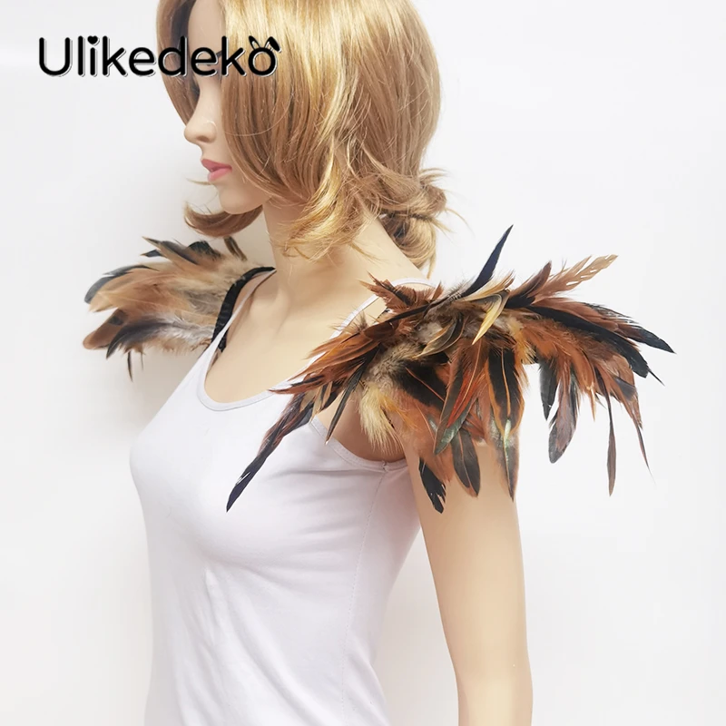 Charretera gótica de plumas para mujer, capa de hombro, Bolero, chal de plumas, encogimiento de hombros, accesorios de fiesta de Cosplay de