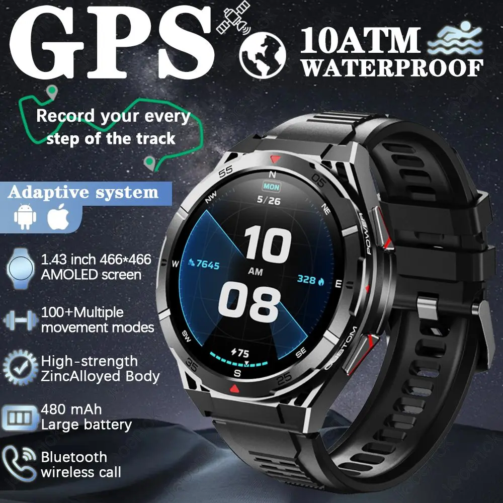 

GPS Smart Watch Men 10ATM Waterproof 100+ Sports Mode GPS Motion Tracking Compass Altitude Barometric Pressure Smartwatch 2025