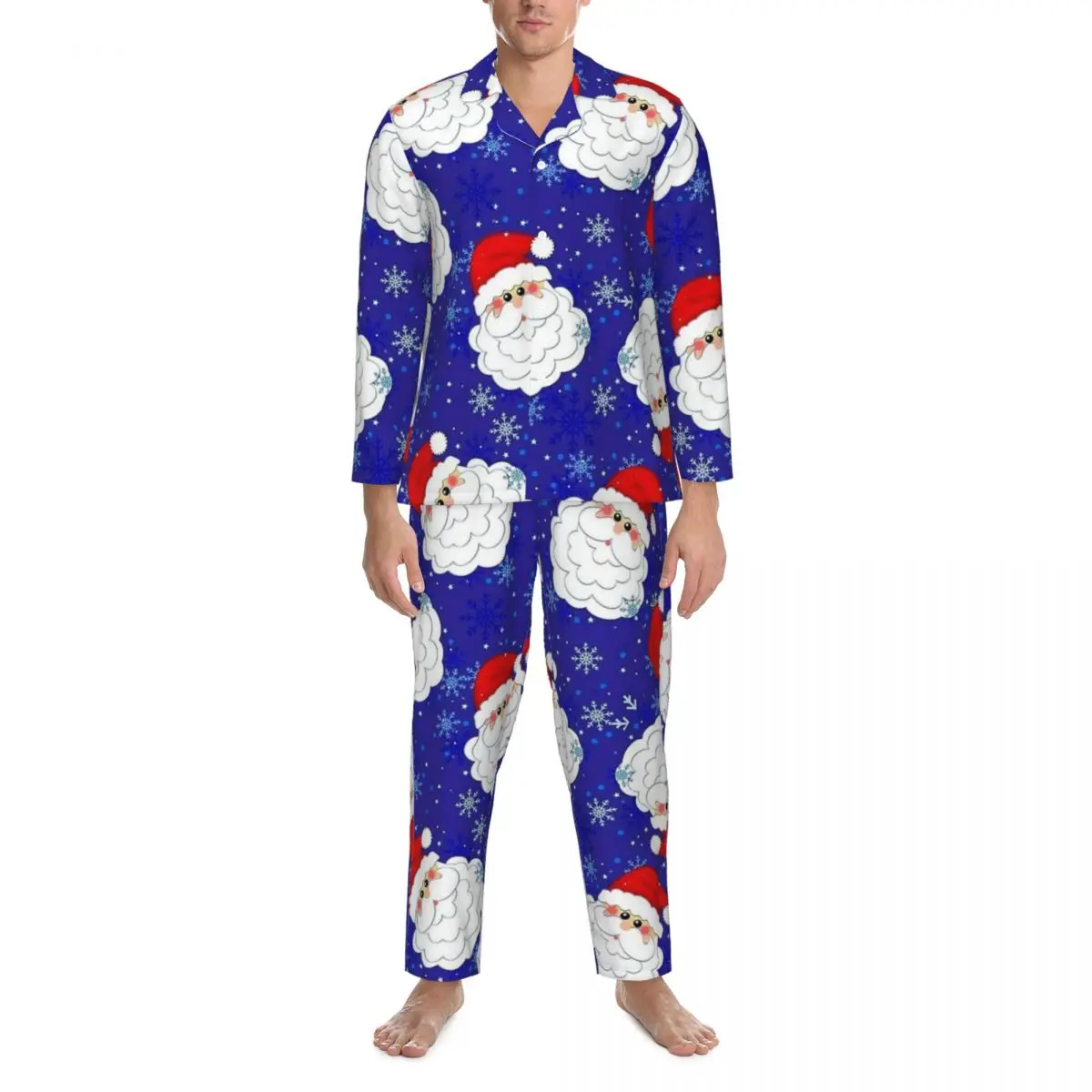 

Christmas Santa Blue Pajamas Men Kawaii Sleep Sleepwear Spring 2 Piece Casual Oversize Design Pajamas Set
