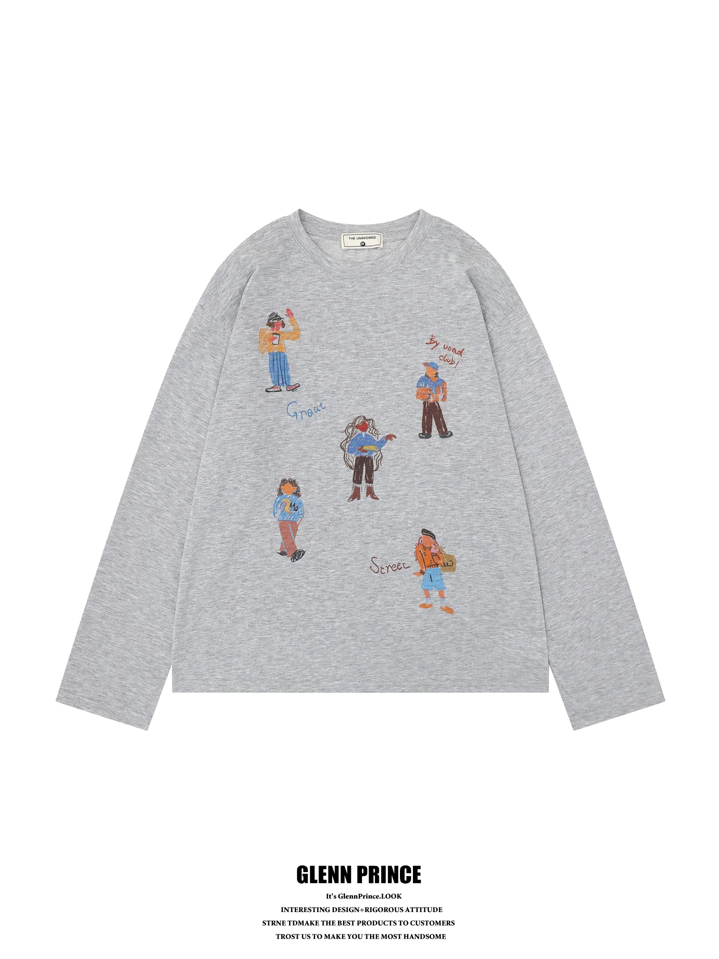 

GPstudio American Trendy Hand-drawn Character Print Long Sleeve T-shirt Men's Lazy Style Small Audience Air Conditioner Top