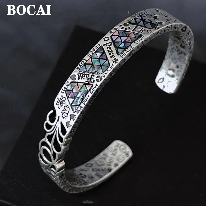 BOCAI New S925 Silver Fashionable Personalized Niche Design Scallops Geometry Graffiti Totem Earrings Female Gift