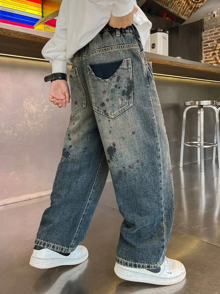 Kids Jeans Boys Denim Trousers School Children Casual Blue Pants Spring Autumn Korean Teenagers Trousers 6 8 10 12 14 Years