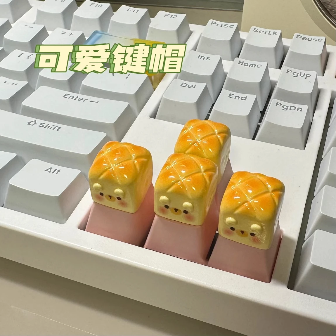 Set Keycap Tema Roti Beruang Cocok untuk Aksesori Keyboard Mekanis Sumbu Silang Keycap Anime Buatan Tangan Asli Kustom