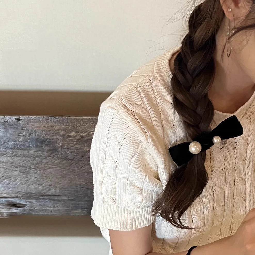 

Korean Velvet Ponytail Banana Clip Faux Pearl Decoration Elegant for Daily Updo Office Festival Non Slip