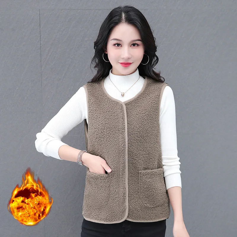 السيدات الخريف الشتاء جديد دافئ مقاومة البرد القطبية سترة صوف عادية تنوعا معطف بلا أكمام منتصف العمر الأم سترة دافئة #3