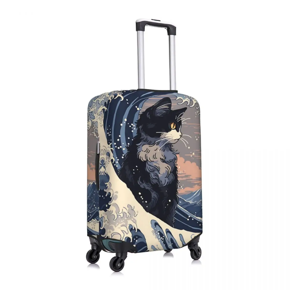 Funda para maleta The Great Wave, Protector de accesorios para equipaje elástico de viaje con animales y gatos