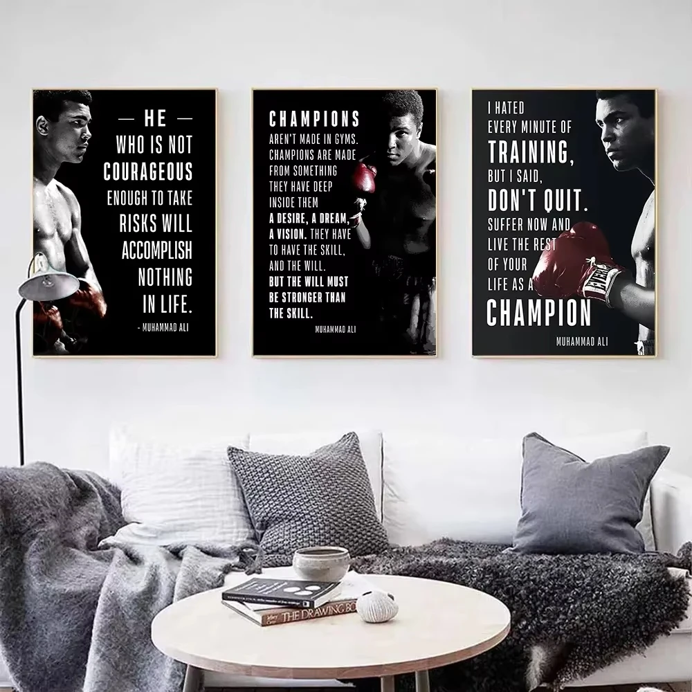 Boxer Wall  Poster, Mike Tyson Muhammad Ali Motivational Quote Canvas Painting Prints, Home Decor Pictures for Living Room