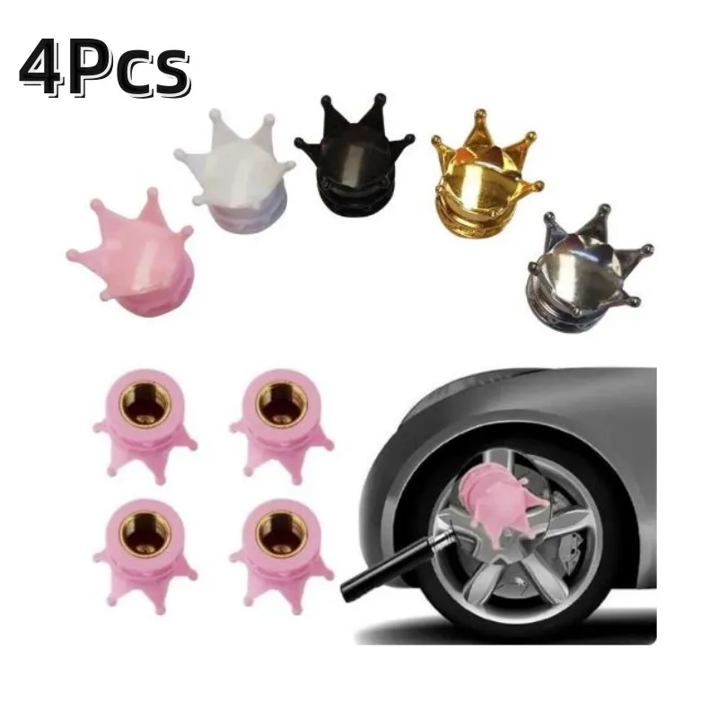 

4 Pcs Crown Tire Valve Cap Car Wheel Air Valve Dustproof Caps Motorcycle Tyre Valve Dust Covers Crown Decor Auto Accessories