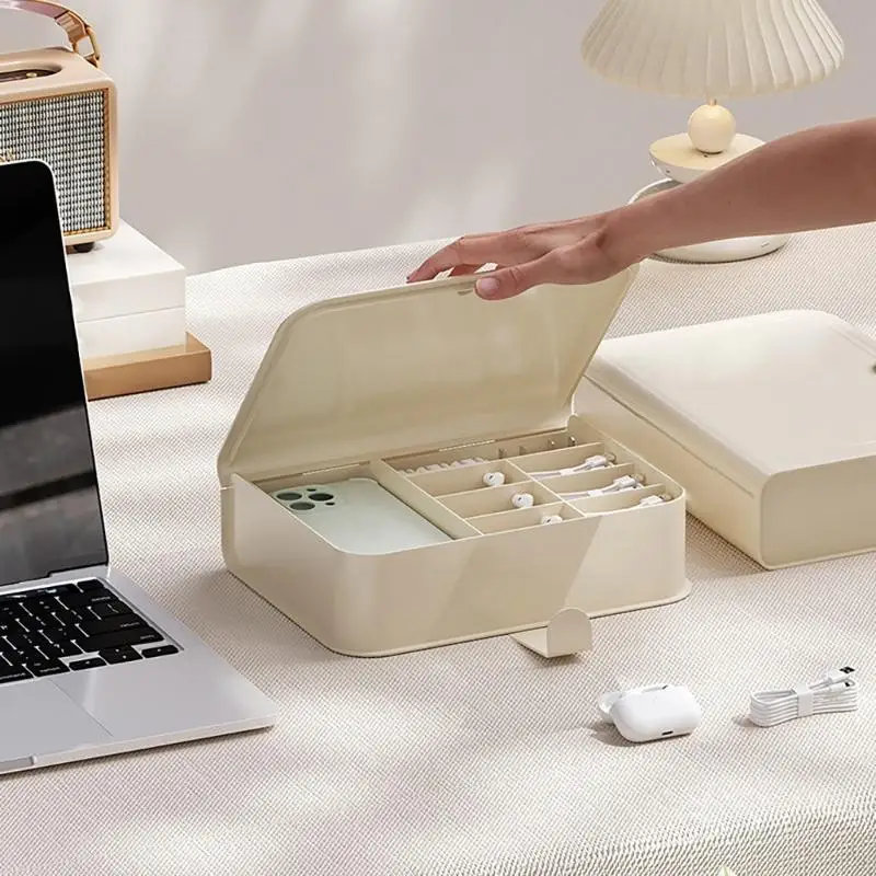 

E8BD Cable Box Desktop Cable Management Box with Lid,Cord Storage Box for Phone Cover Desk Accessories