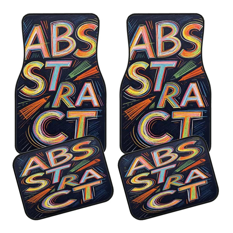 4Pcs Car Floor Mats, Abstract Chalk Letter Print, Artistic Auto Interior Accessories