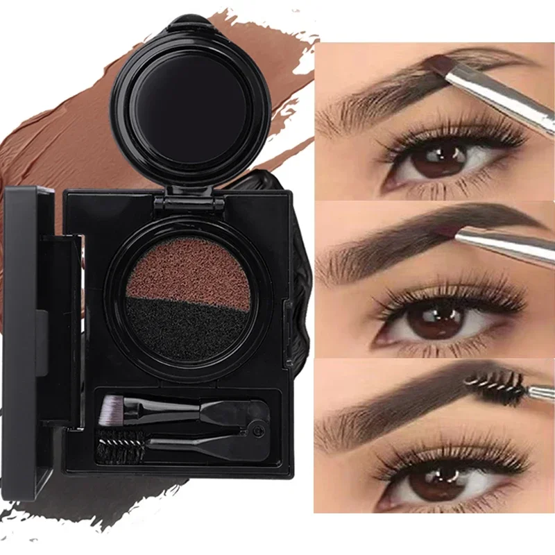 Tow Color Cushion Eyebrow Cream Outline Shadow Eyeliner Waterproof Long Lasting Colorfast Eyebrow Cream with Brusher Cosmetics