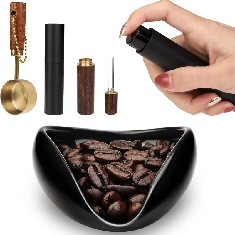 Coffee Bean Dosing Cup and Spoon Set, Ceramic Dosing Vessel Measuring Tray Kit for Coffee or Tea, Espresso Accessories