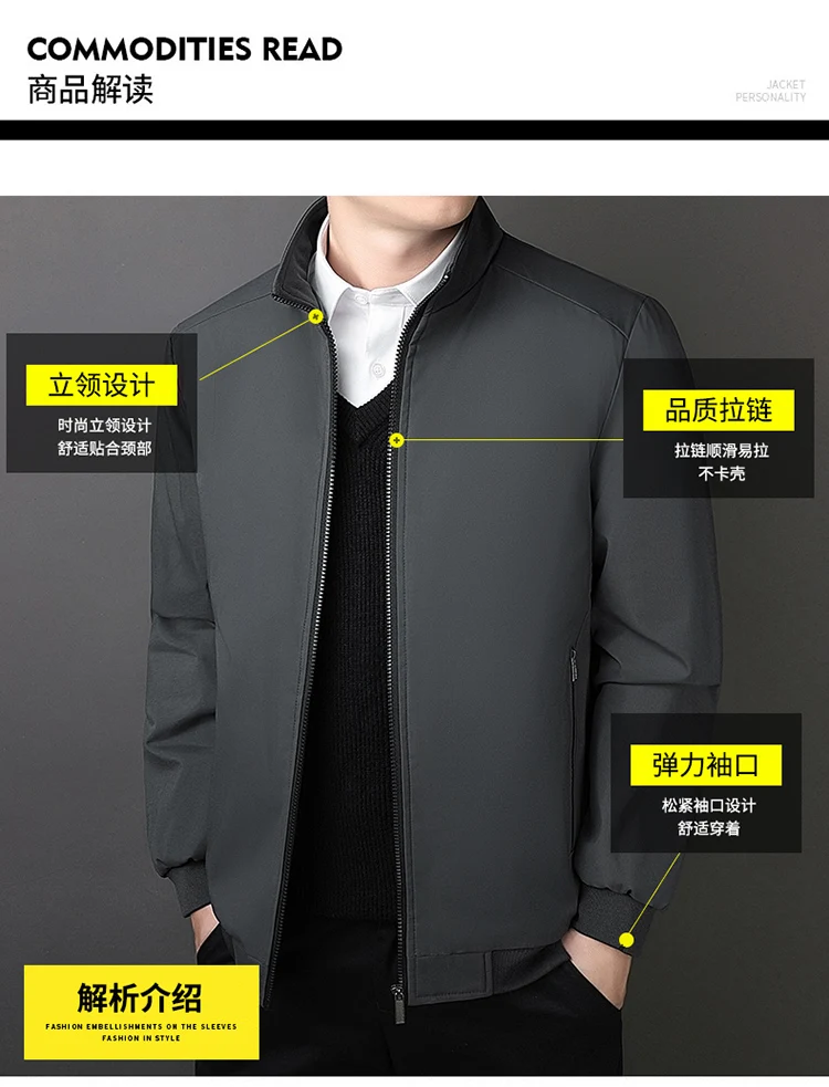 Oversize Fleece Lined Cotton Jacket Men Autumn Winter Thick Warm Business Stand Collar Coat For Middle Aged Fathers Daily Formal