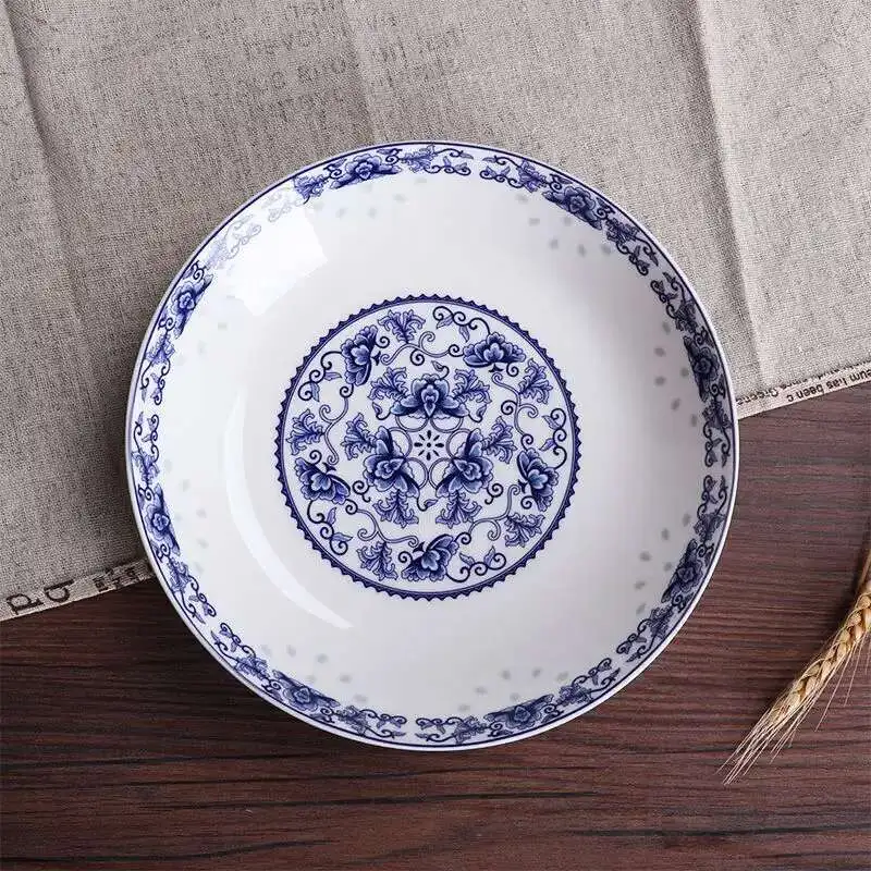 8in Bone China Plates Blue And White Porcelain Tableware Chinese Rice Dish Dinner Plate